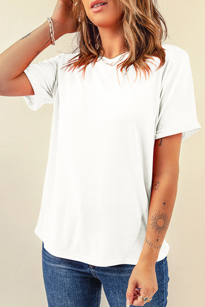 Sachet Pink Bright Casual Plain Crew Neck Tee