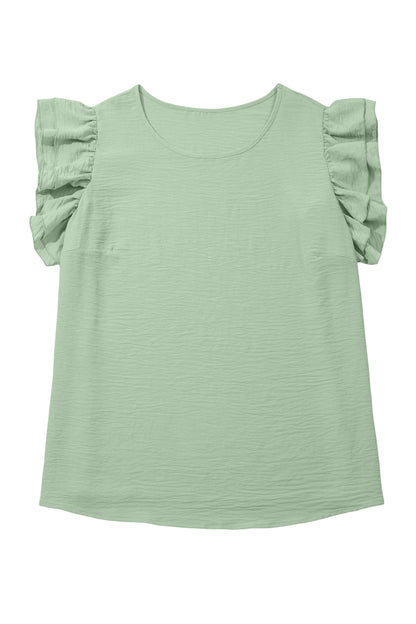 Clearly Aqua Plus Size Crew Neck Ruffle Sleeve Top