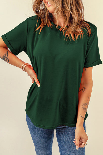 Sachet Pink Bright Casual Plain Crew Neck Tee