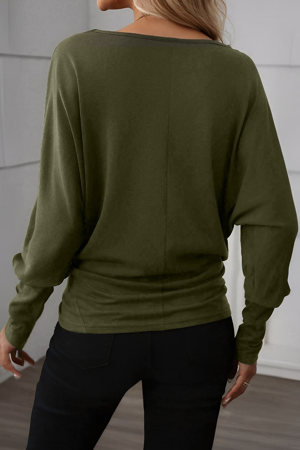 Light Grey Solid Color Extended Cuffs Long Sleeve Top