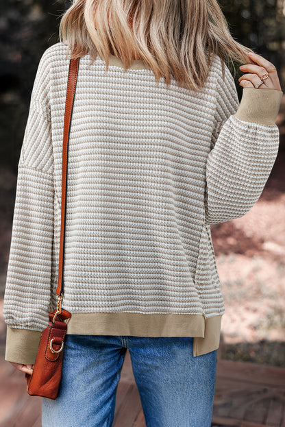 Black Stripe Ribbed Trim Drop Shoulder Long Sleeve Oversize Top