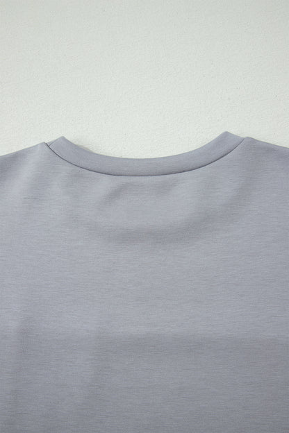 Gray Raw Seam Color Block Camouflage Patchwork Casual Tee