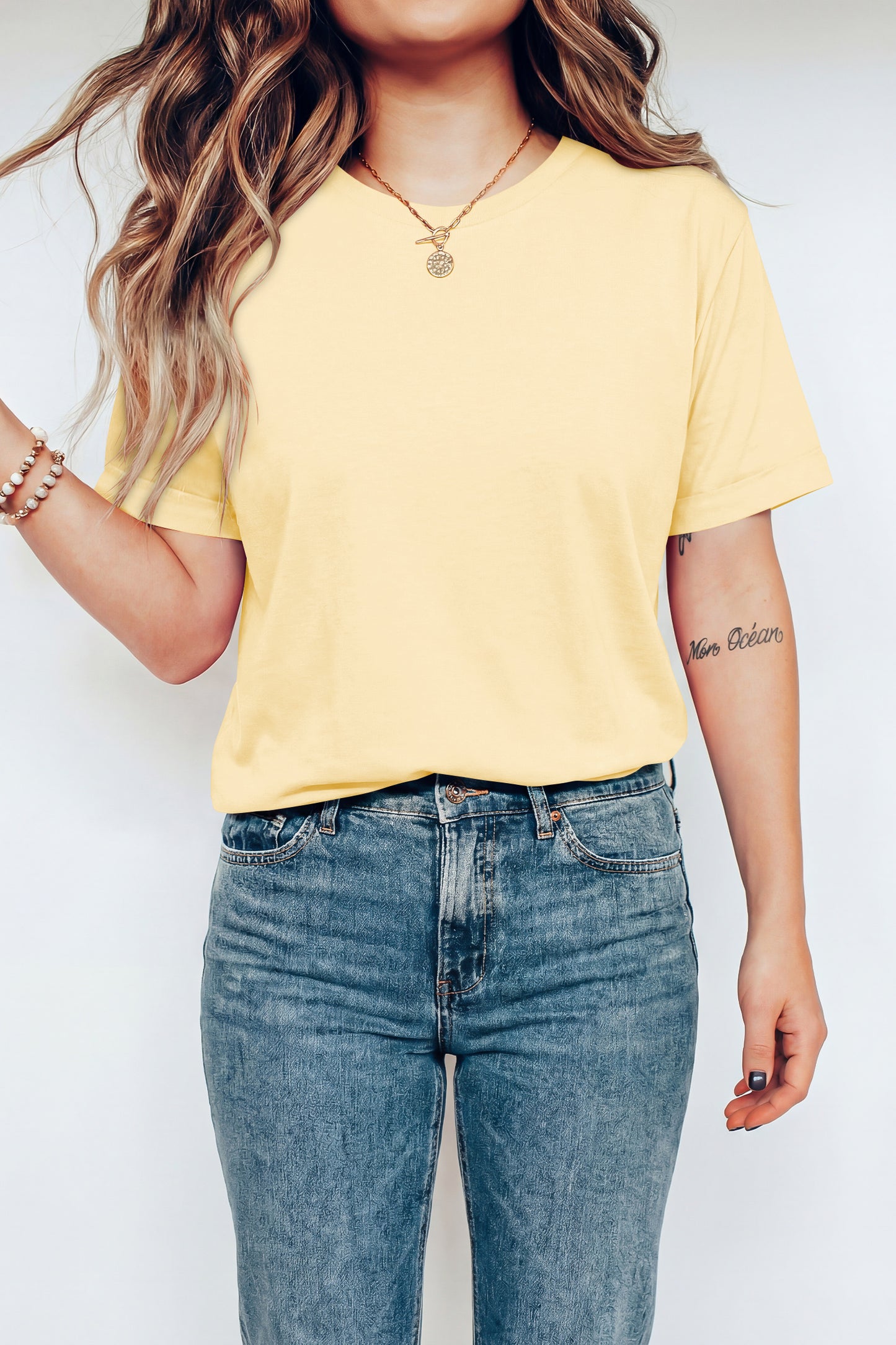 Sachet Pink Bright Casual Plain Crew Neck Tee
