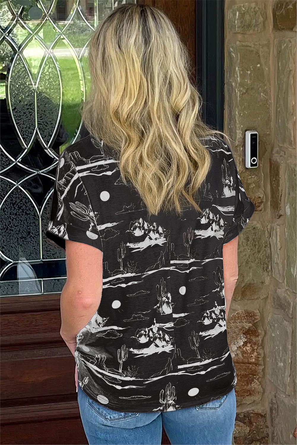 White Desert Sand Print Short Sleeve Knit Top
