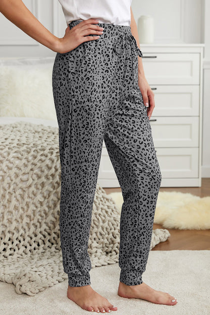 Gray Leopard Elastic Waist Casual Joggers