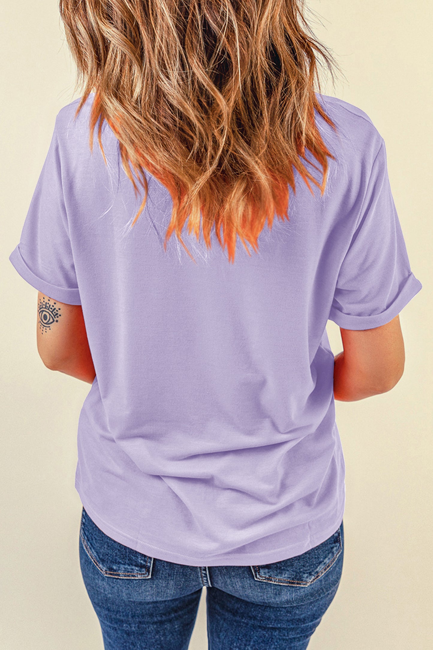 Sachet Pink Bright Casual Plain Crew Neck Tee