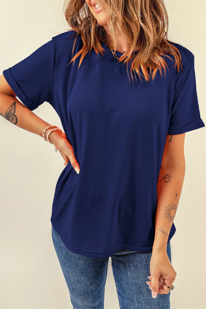 Sachet Pink Bright Casual Plain Crew Neck Tee