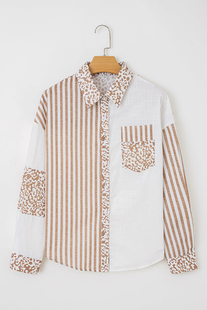 Pink Leopard Striped Western Casual Shirt