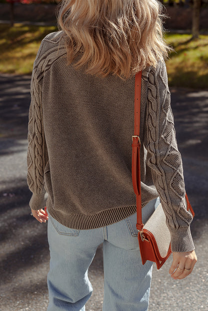 Ashleigh Blue Contrast Cable Knit Sleeve Casual Sweater