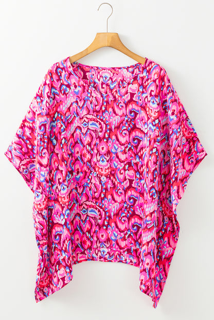 Green Abstract Print V Neck Half Sleeve Loose Fit Tunic Blouse