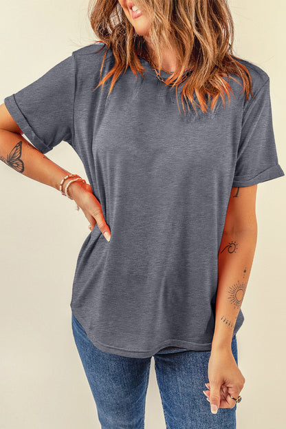 Sachet Pink Bright Casual Plain Crew Neck Tee