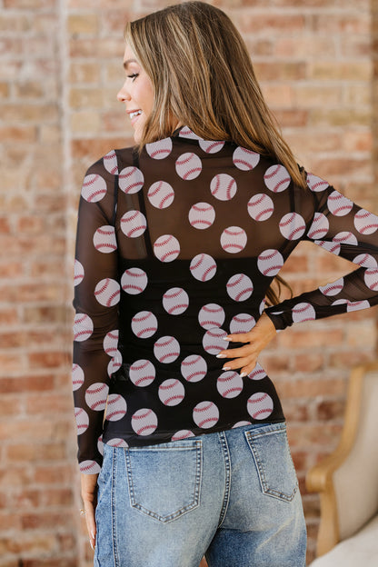 Red Rugby Game Day Sheer Mesh Long Sleeve Top