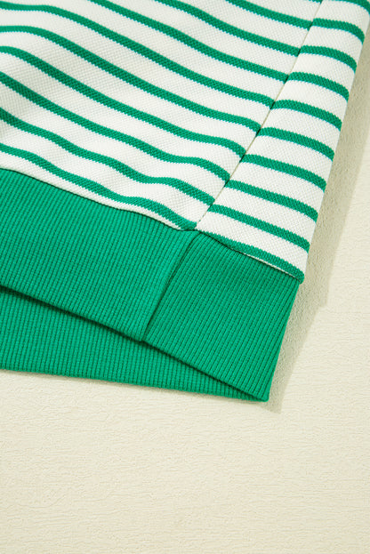 Bright Green Striped Exposed Seam Patchwork Loose Pullover Top