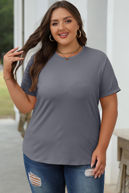 Sachet Pink Bright Casual Plain Crew Neck Tee