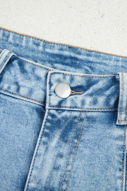 Beau Blue Flower Patched Light Wash Cropped High Waist Barrel Jeans