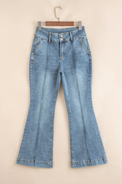 Dusk Blue 2 Button High Waist Piping Trim Bootcut Jeans