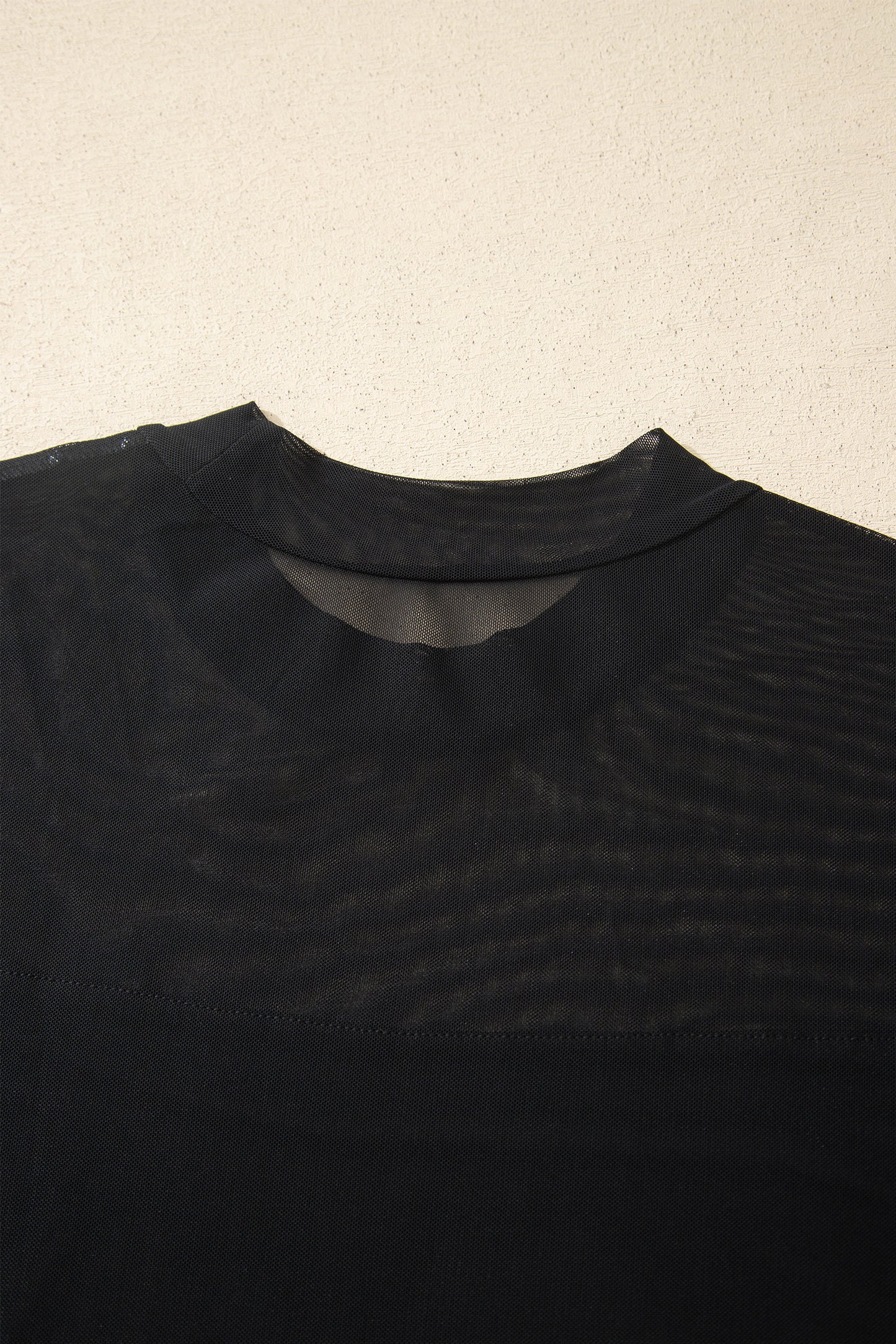 Black Plus Size Sheer Mesh Panel Short Sleeve Top