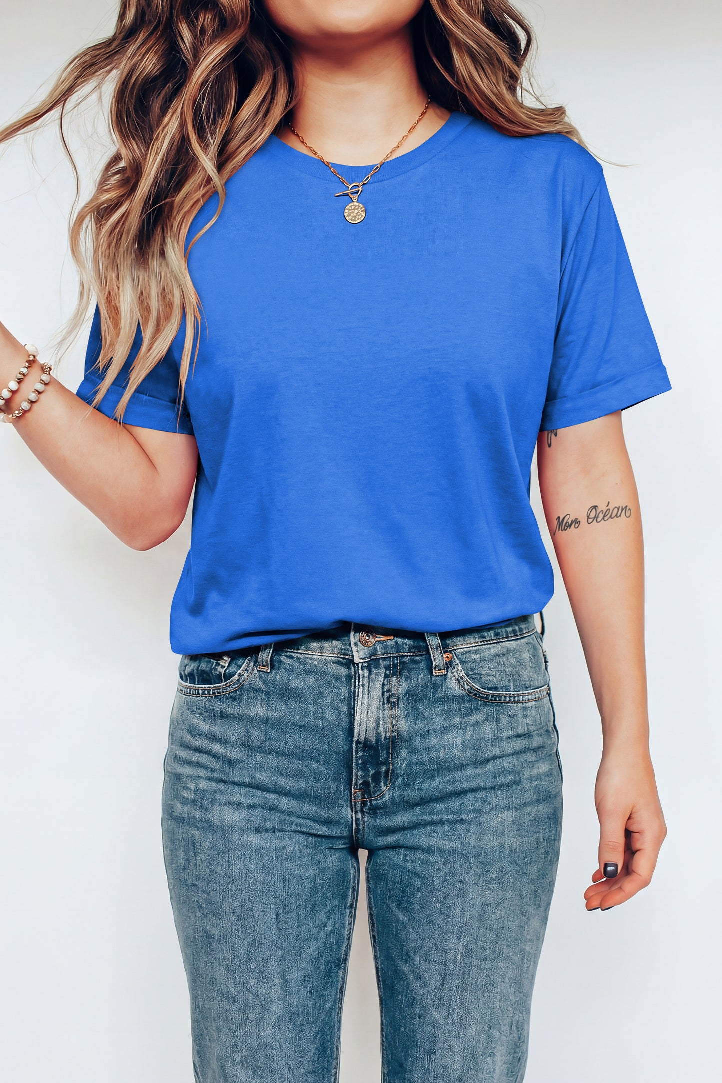 Sachet Pink Bright Casual Plain Crew Neck Tee