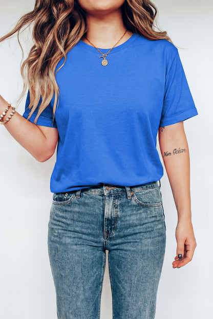 Sachet Pink Bright Casual Plain Crew Neck Tee