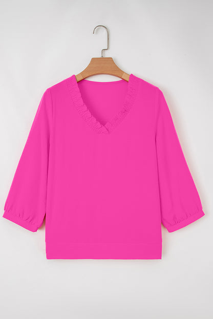 Moonlight Jade Frilled V Neckline Bracelet Sleeve Crinkled Blouse