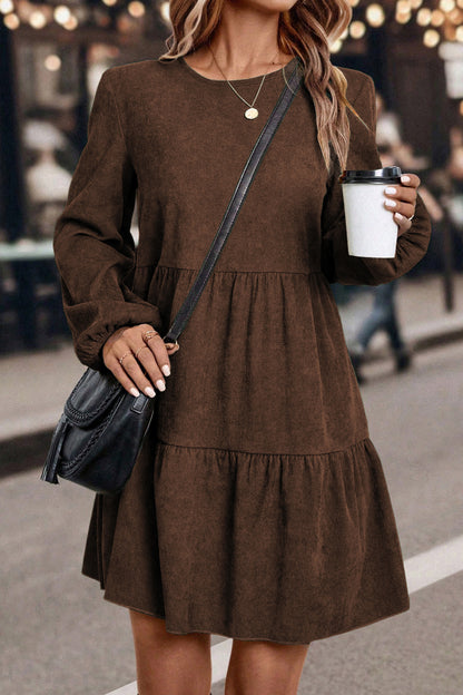 Mist Green Lantern Sleeve Tiered Mini Dress