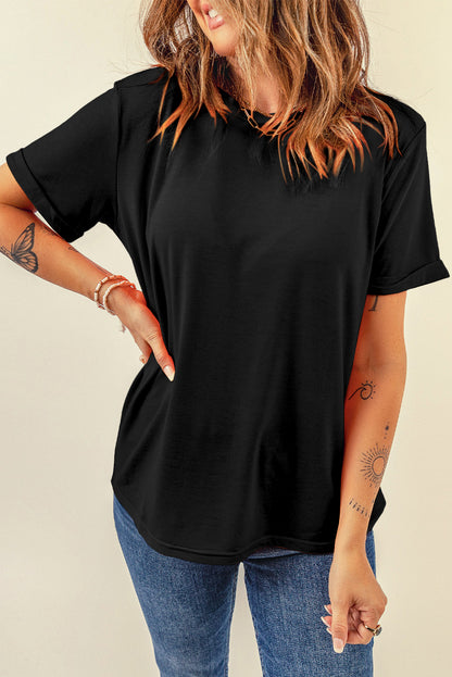 Sachet Pink Bright Casual Plain Crew Neck Tee
