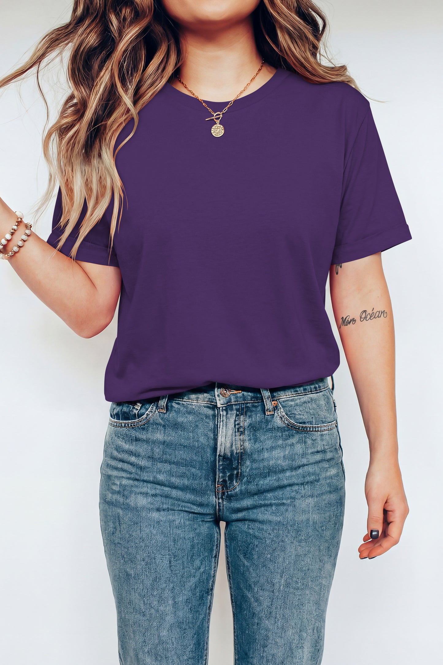 Sachet Pink Bright Casual Plain Crew Neck Tee