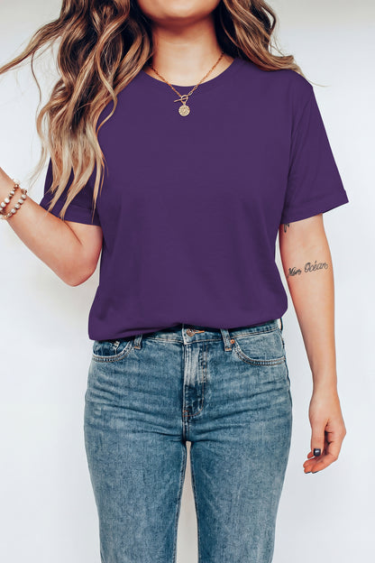 Sachet Pink Bright Casual Plain Crew Neck Tee