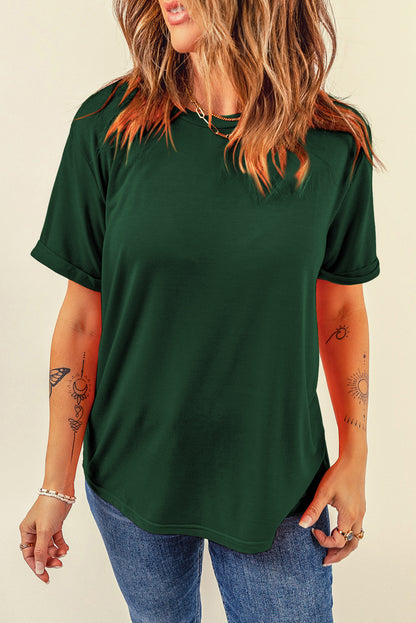 Sachet Pink Bright Casual Plain Crew Neck Tee
