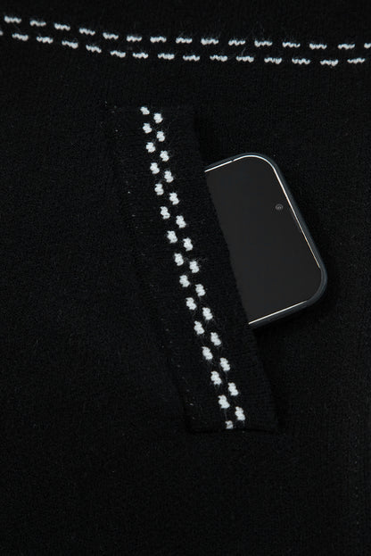 Black Contrast Trim Button up Sweater Cardigan
