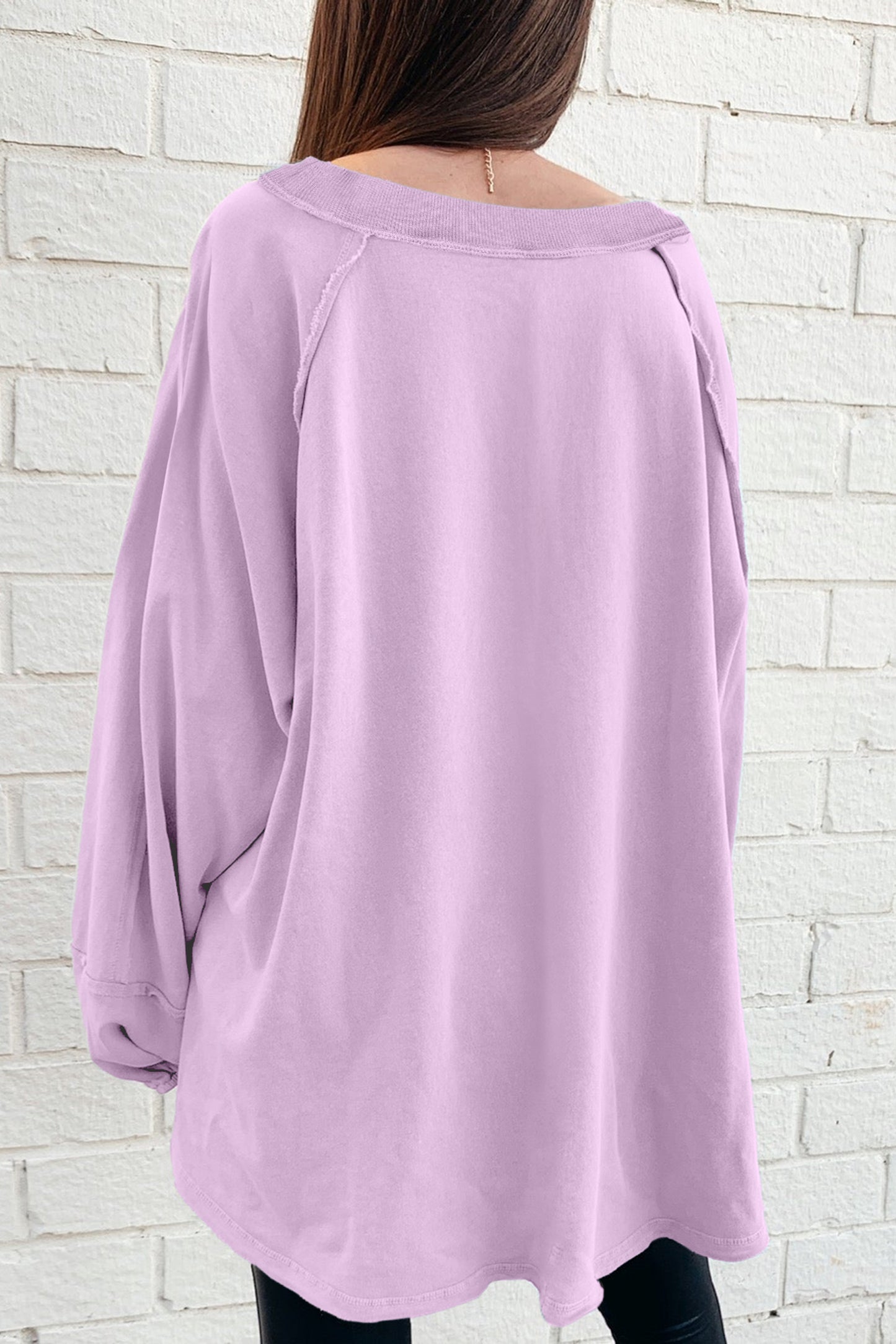 Beau Blue Solid Color Raw Seam Patchwork Baggy Sweatshirt