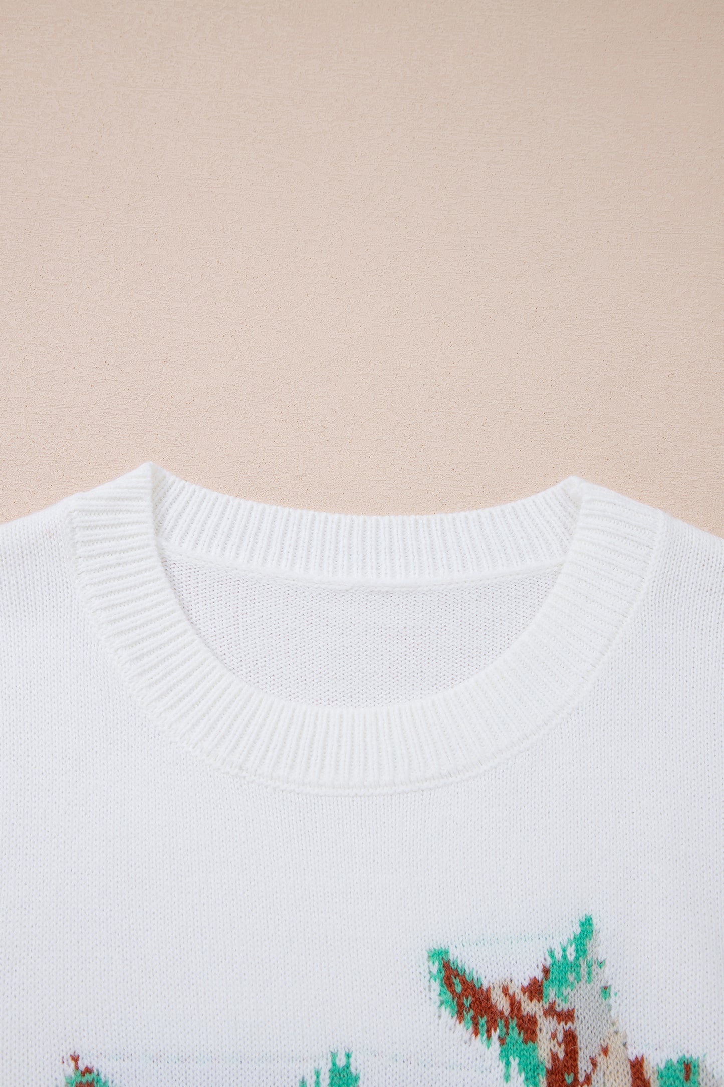 White Drop Shoulder Round Neck Long Sleeve Pullover Sweater