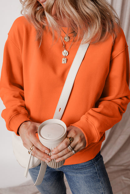 Smoke Green Solid Fleece Lined Drop Shoulder Terry Sweatshirt