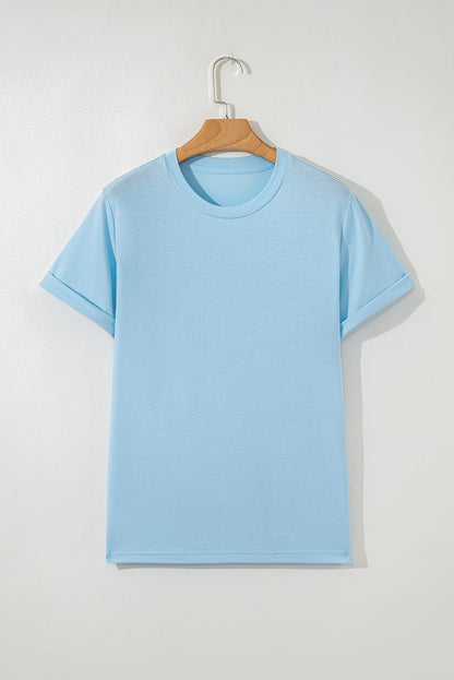 Sachet Pink Bright Casual Plain Crew Neck Tee