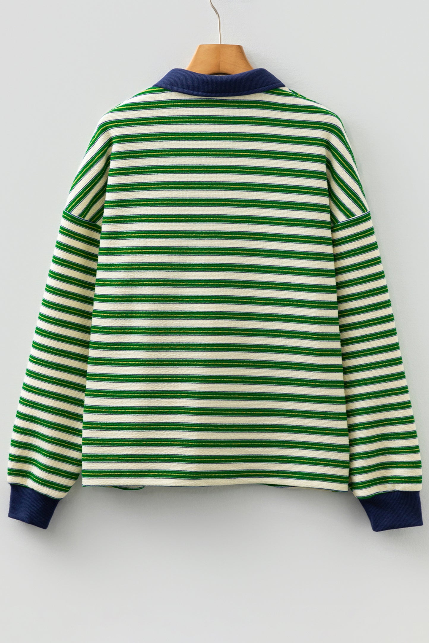 Racing Red Striped Print Contrast Collar Zip V Neck Long Sleeve Top