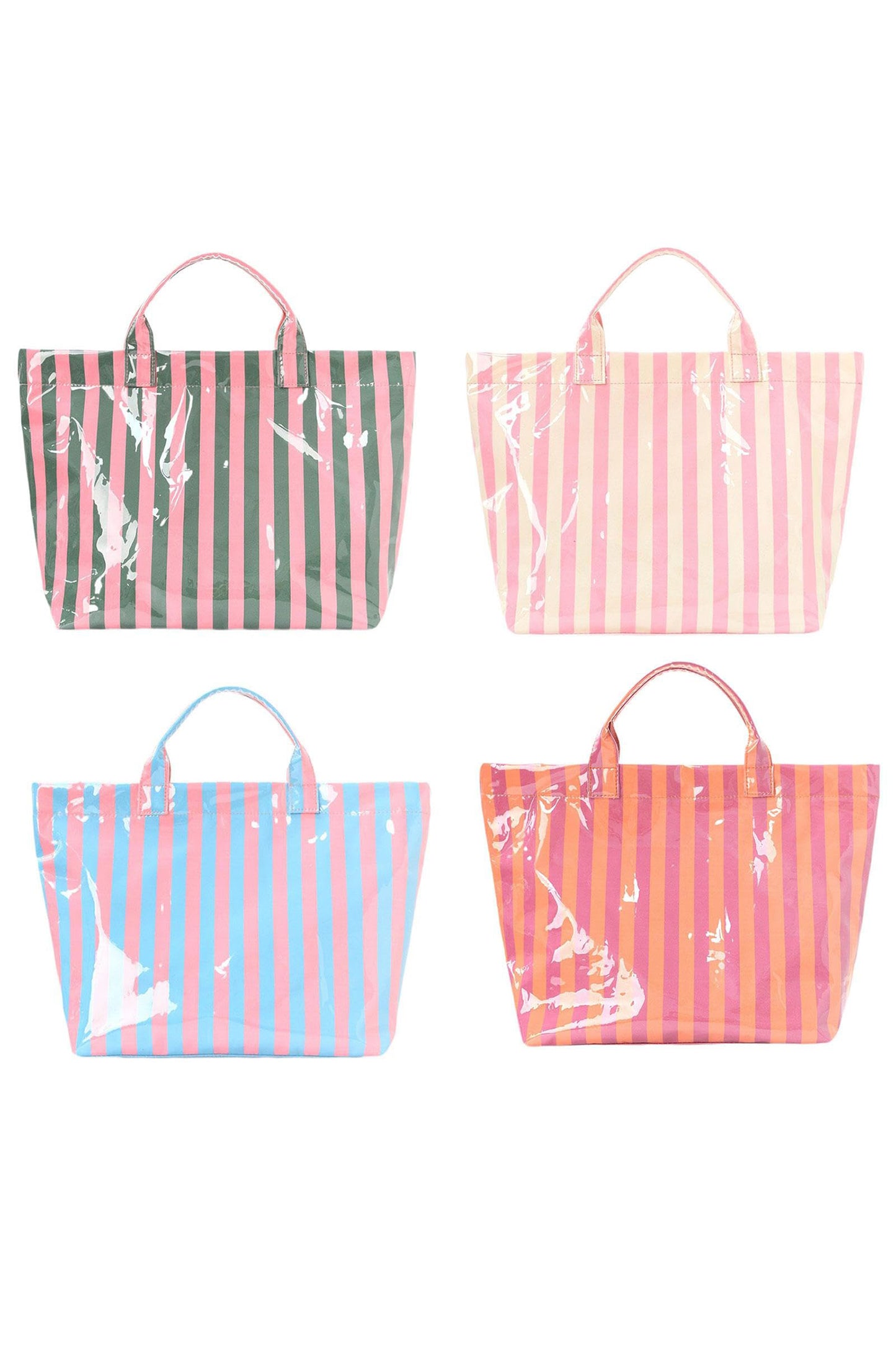 Rose Red Glossy Striped Vinyl Large Tote Bag (Color Varied)
