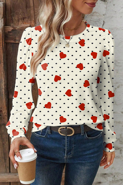 Red Dotted Heart Festive Valentine Blouse