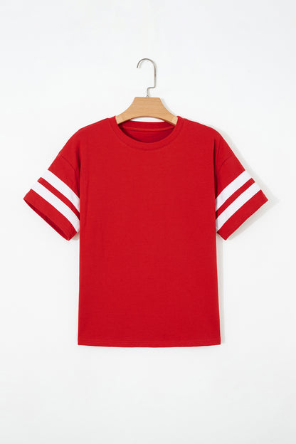 Black Varsity Striped Short Sleeve Crew Neck T Shirt