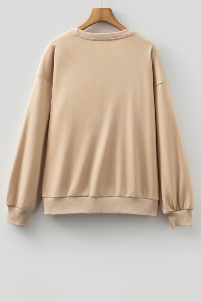Parchment Embroidered Flower Pattern Drop Shoulder Sweatshirt