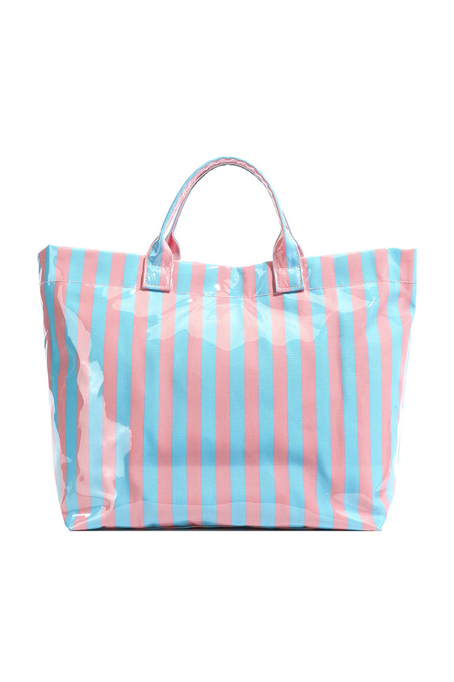Rose Red Glossy Striped Vinyl Large Tote Bag (Color Varied)