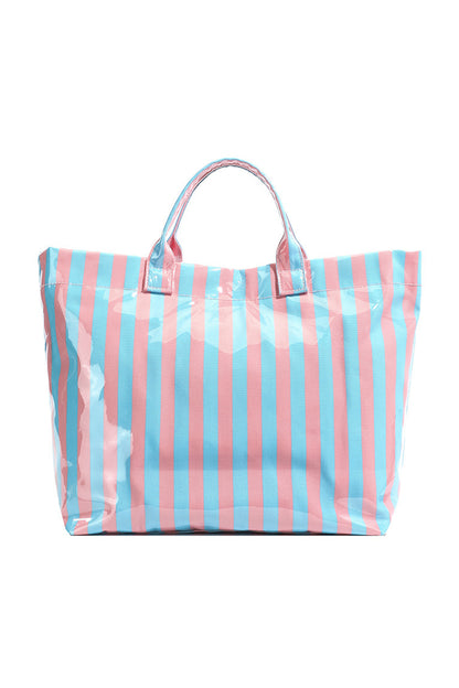 Rose Red Glossy Striped Vinyl Large Tote Bag (Color Varied)