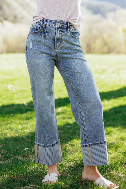 Ashleigh Blue Cuffed Straight Loose Jeans