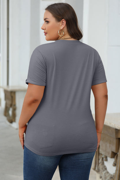 Sachet Pink Bright Casual Plain Crew Neck Tee