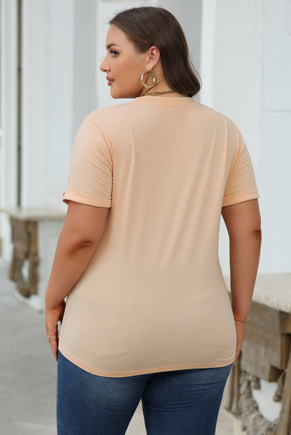 Sachet Pink Bright Casual Plain Crew Neck Tee