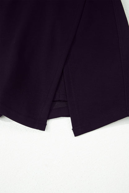 Black Solid Color Wrapped Side Slit Skort