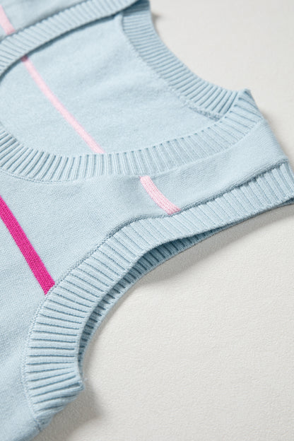 White Stripe Round Neck Knitted Sweater Tank