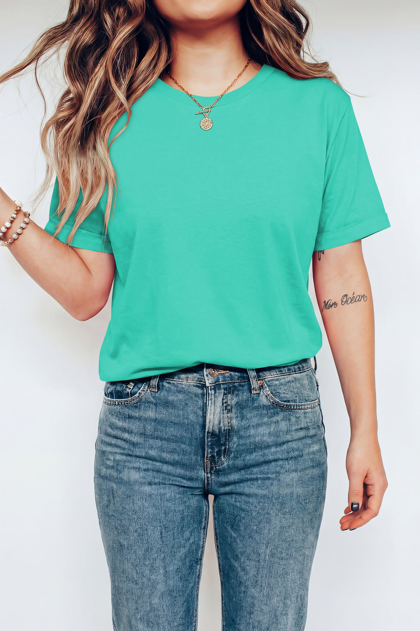 Sachet Pink Bright Casual Plain Crew Neck Tee