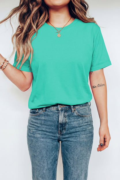 Sachet Pink Bright Casual Plain Crew Neck Tee
