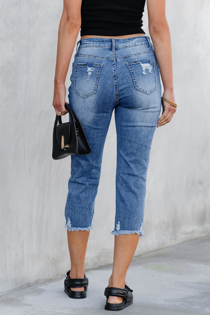 Sky Blue Skinny Distressed Capri Jeans