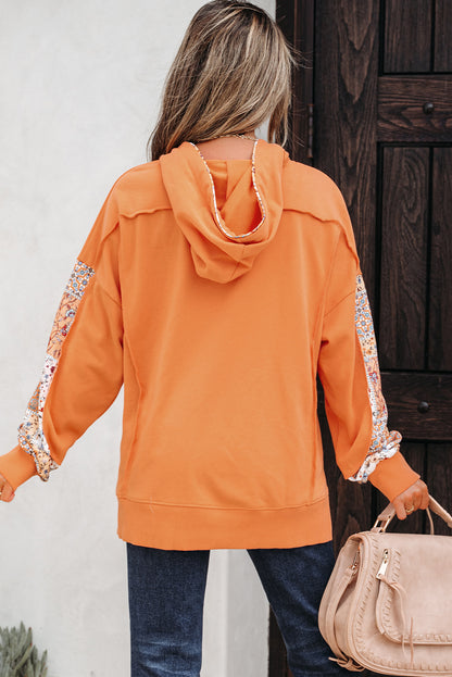 Delicacy Mix Floral Patchwork Side Slit Drawstring Hoodie